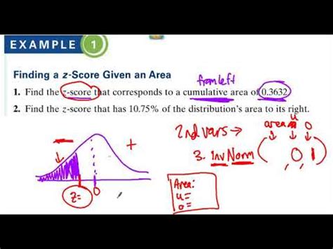 Stats Example Find Z Score Given Area Youtube