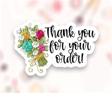 Thank You For Your Order Sticker Png Floral Yarn Bouquet Etsy