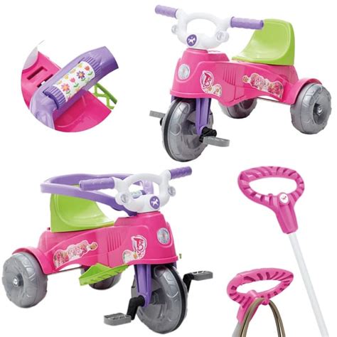 Motoca Infantil Triciclo Rosa Pedal E Haste Velotrol Tetico