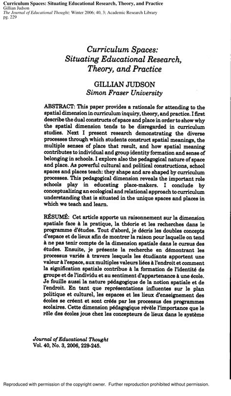 (PDF) Curriculum Spaces: Situating Educational Research, Theory, and
