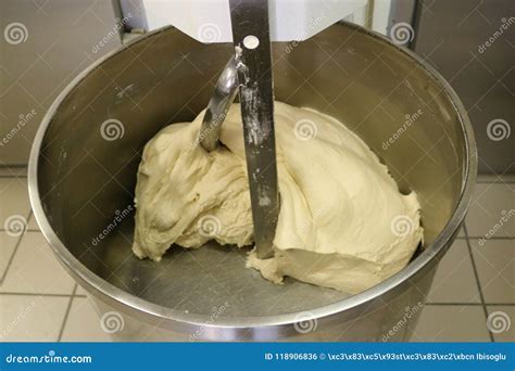 Kneading Dough. Mixing Dough Kneading Machine. Pizza Dough Stock Photo ...