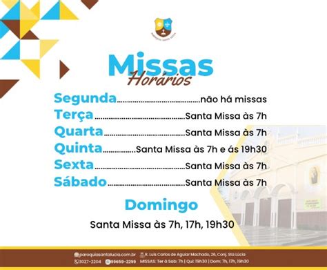 Hor Rio Das Missas Par Quia Santa L Cia