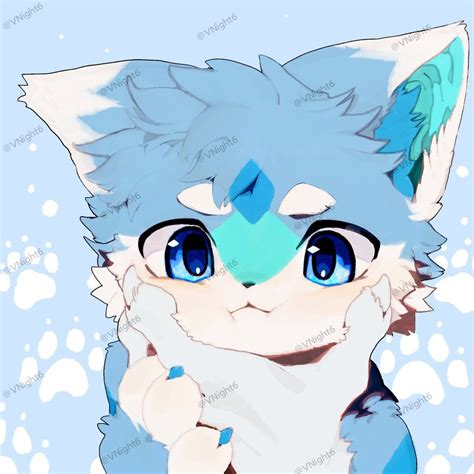 blue anime animal kemono paw blue kitsune pfp furry drawing