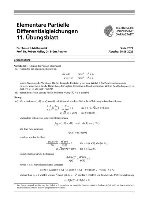 Loesung 11 Elementare Partielle Differentialgleichungen 11