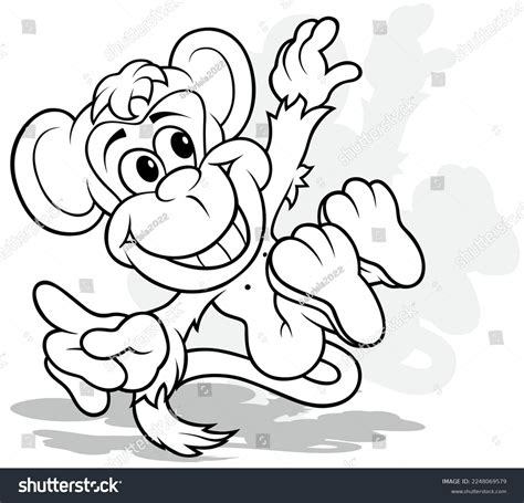 Drawing Smiling Jumping Monkey Cartoon Illustration Stock Vector