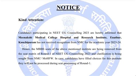 Neet Ug Counselling 2023 Mcc Removes Meenakshi Medical College