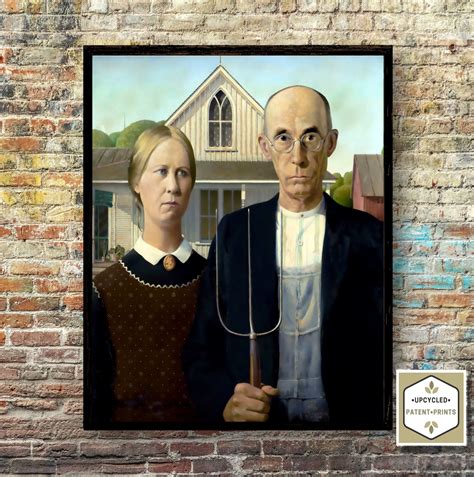 American Gothic Prints By Grant Wood Pitchfork Print Farmer Etsy