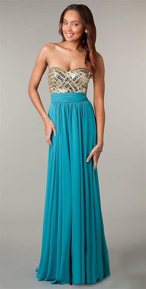 Jeweled Bodice Long Teal Prom Dress Chiffon Strapless Sweetheart Teal Prom Dresses Chiffon