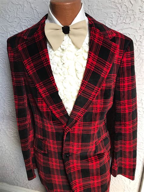 70s Vintage Men S Tartan Plaid Velvet Blazer Jacket Etsy