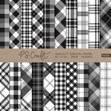 SEAMLESS Black White Plaid Digital Paper Gingham Tartan Plaid