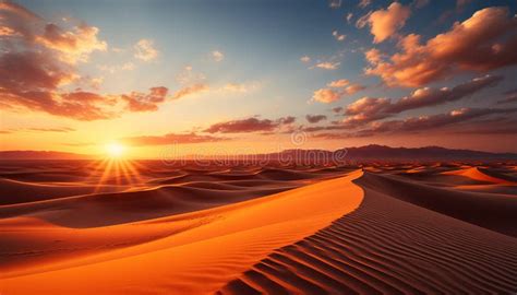 Sunset Over Arid African Landscape Majestic Sand Dunes Ripple