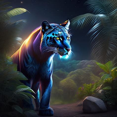 Premium Ai Image Black Panther In The Night Jungle Digital Art