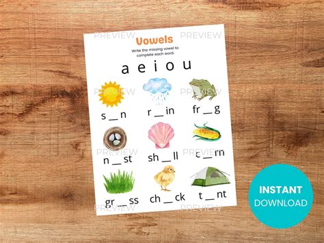 PRINTABLE Vowels Activity Worksheet Instant Download Homeschool ...