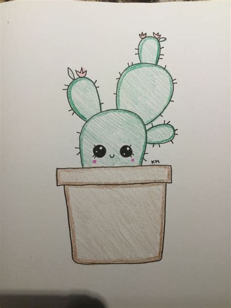 cactus pequeño animales kawaii y plantas dibujos a lapiz en colores