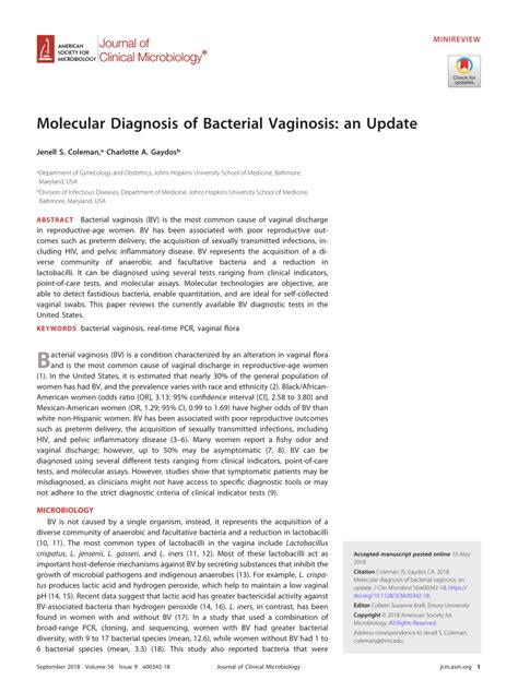 Molecular Diagnosis Of Bacterial Vaginosis An Update Request Pdf