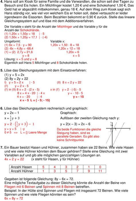 Bungsblatt Zu Linare Gleichungssysteme