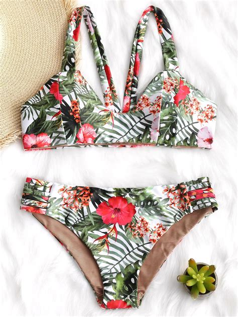 Leaf And Flower Print Padded Bikini Set AliExpress