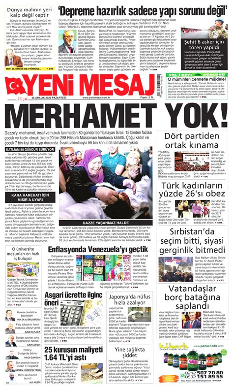 Yeni Mesaj Gazetesi Yeni Mesaj Manşet Oku Haberler 25 Aralık 2023