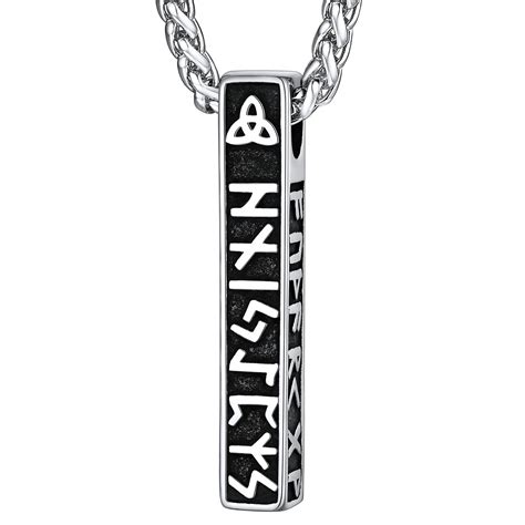 Faithheart Viking Vertical Bar Rune Necklace With Braided Leather Rope