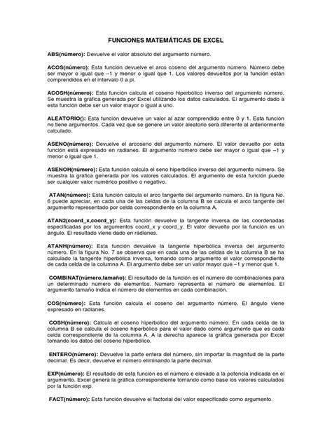 Funciones Matemáticas de Excel | PDF | Logaritmo | Función (Matemáticas) 