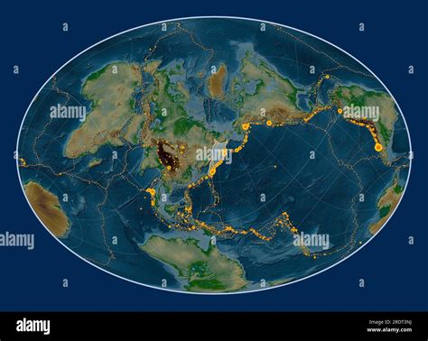 Placa Tectónica De Okhotsk En El Mapa De Elevación Física En La Proyección Oblicua De Fahey