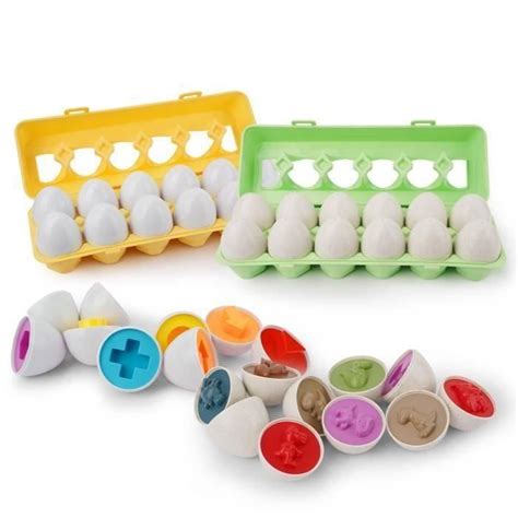 24pcs Oeufs Assortis Ufs De Pquespuzzle De Tri De Couleurs Et De Formes