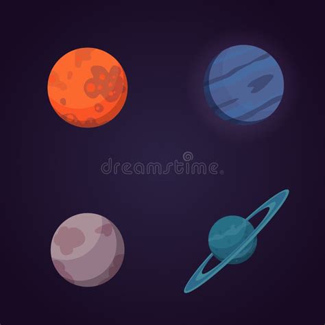 Set Of Colorful Bright Planets Solar System Space With Stars Cute