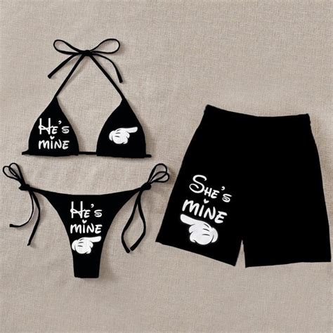 Couple Matching Shorts Bikini Personalized He S Mine Etsy