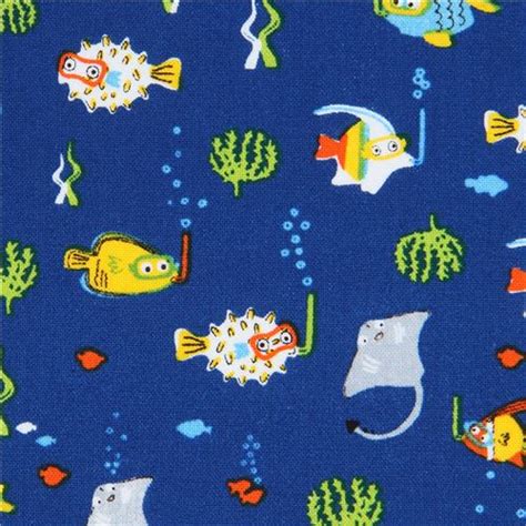 Dark Blue Timeless Treasures Fish Fabric Fabric By Timeless Treasures