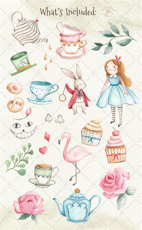 Alice In Wonderland Tea Party Watercolor Clipart Etsy Alice In