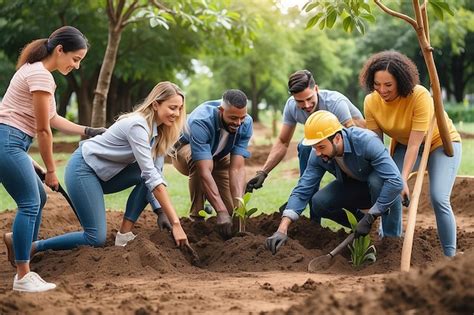 Premium Photo Group Of Diverse People Digging Hole Planting Tree Together