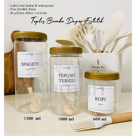 Jual Toples Bumbu Dapur Estetik Tutup GOLD 600 Ml FREE Stiker