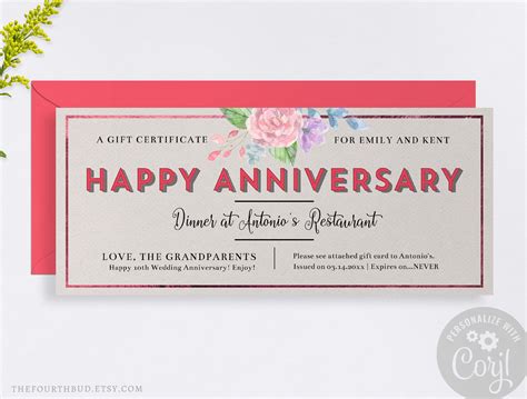 Happy Anniversary T Certificate Printable T Voucher Template