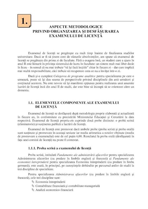 PDF Indrumar Pentru Pregatirea Examenului De Licenta Specializarea