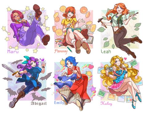 haley, abigail, penny, leah, emily, and 1 more (stardew valley) drawn 