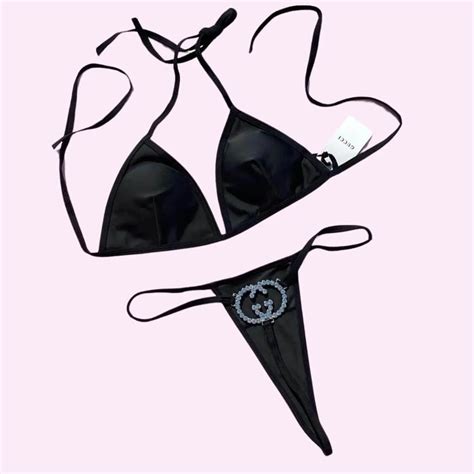 Crystal Charm Back Thong Bikini Set Gucci Thong Bikini