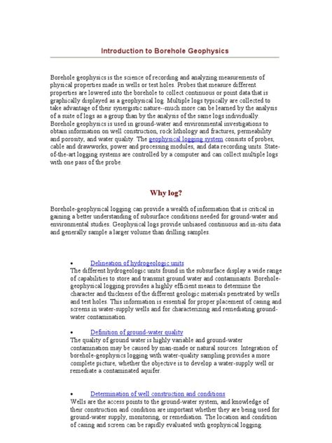 Introduction To Borehole Geophysics | PDF | Hydrogeology | Chemistry