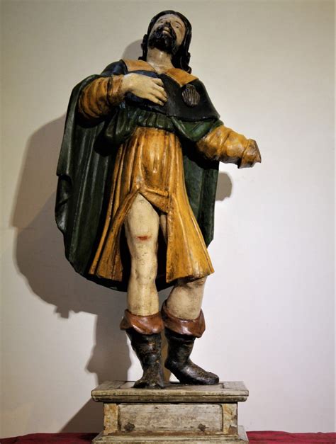 Proantic Sculpture En Bois Polychrome Saint Roch Sur Socle