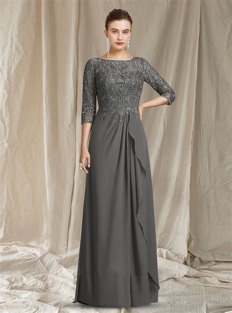 A Line Mother Of The Bride Dress Elegant Jewel Neck Floor Length