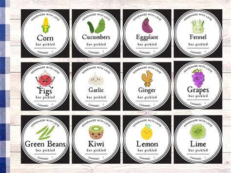 45 Pickle Jar Labels Printable Canning Stickers Square or - Etsy