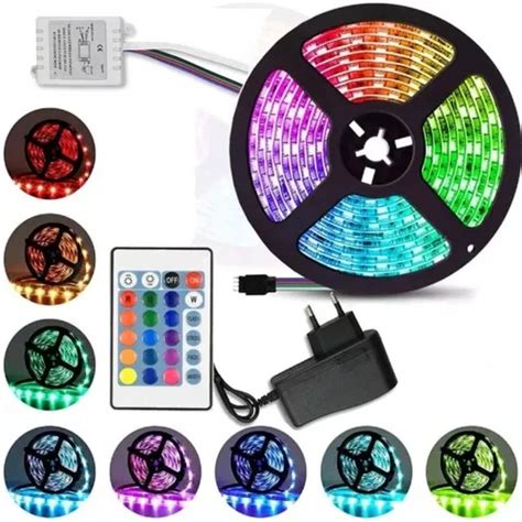 Fita Led 5050 Rgb Multicores 5mt 16 Cores Fonte Controle Tensão de