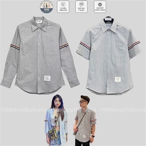 Áo Sơ Mi Thom Browne Kẻ Sọc Dài Tay Vải Cotton Lụa Cao Cấp Mẫu Hot Sơ Mi Nam Nữ Nhiều Mẫu 2024