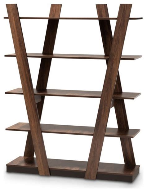 Bowery Hill Modern Walnut Brown Finished Tier Wood Geometric Display