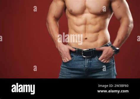 Naked Torso Of Athlete Muscular Body Of A Sportive Athlete In Jeans