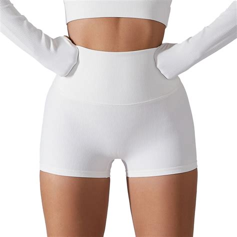 White L Women High Waist Booty Yoga Shorts Summer Biker Shorts