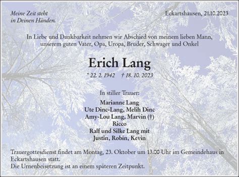 Traueranzeigen Von Erich Lang S Dwest Presse Trauer