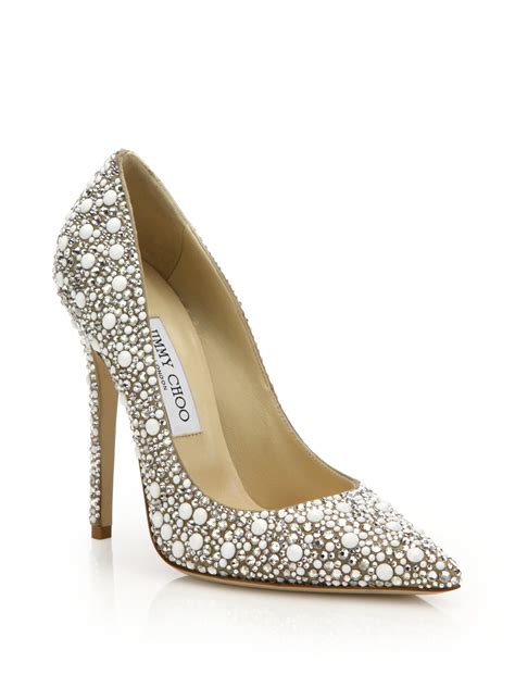 Jimmy Choo Anouk 120 Crystal Embellished Suede Pumps In White Lyst