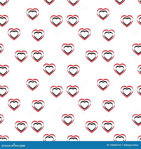 Simple Black And Red Hearts Seamless Vector Pattern Valentines Day