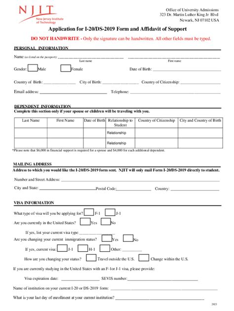 Fillable Online Application For I 20 DS 2019 Form And Affidavit Of