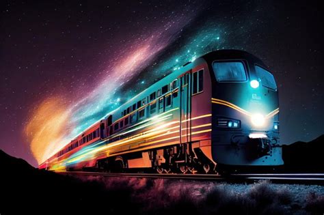 Premium AI Image A Train With Its Lights And Windows Shining Bright